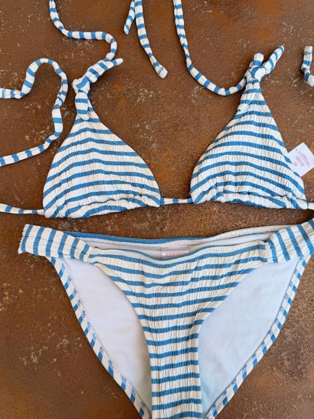 Target blue and white striped bikini top and bottoms set sz XS #swimwear